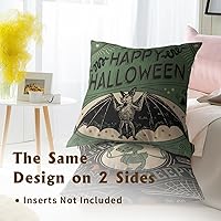 Vista 5 de Kawani Fundas de almohada de Halloween de 16 x 16 pulgadas, diseño de gatos aterradores, calabazas, esqueletos, murciélagos, juego de 2 almohadas
