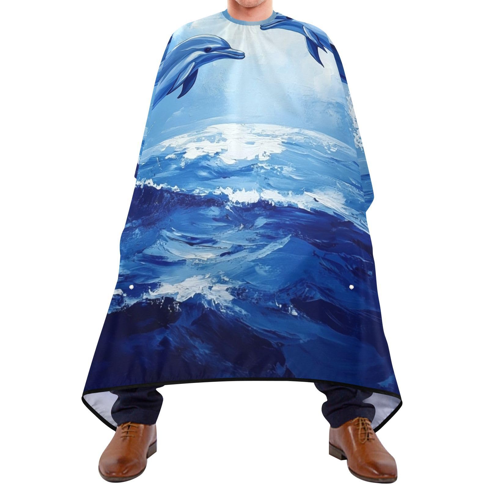 Hezely Dolphins on The Sea Hair Dye Cape, Barber Cape for Adults,Waterproof Salon Cape,Waterproof Hairdressing Styling Hair Cutting, 65
