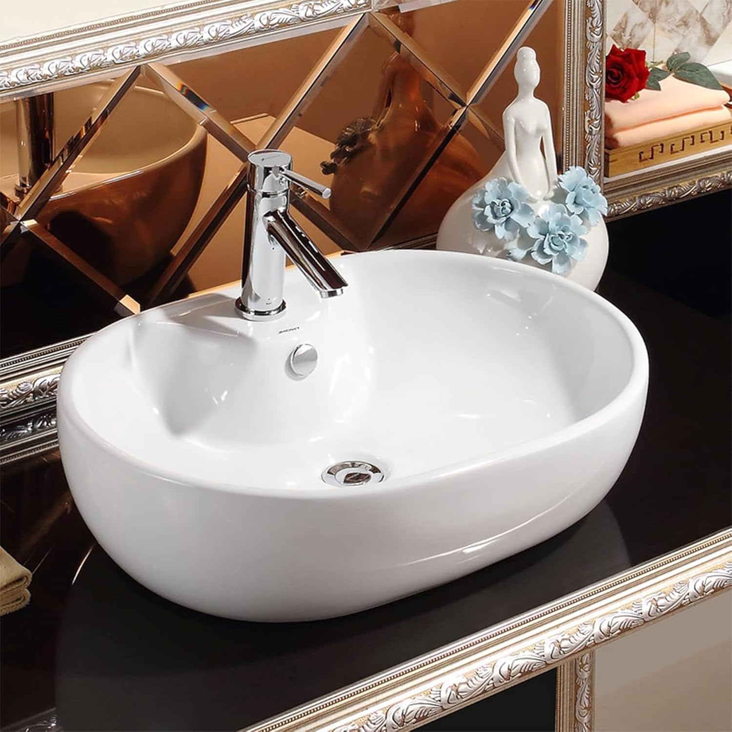 PCTC 6 Pack Sink Overflow Covers Bathroom Kitchen Basin Trim Single Layer Ring Round Hole Caps Insert Spares for Home Shopping Malls Kitchen Bathroom Silver Tone, DK_YiShuiKongGai_DanCeng_6Pcs