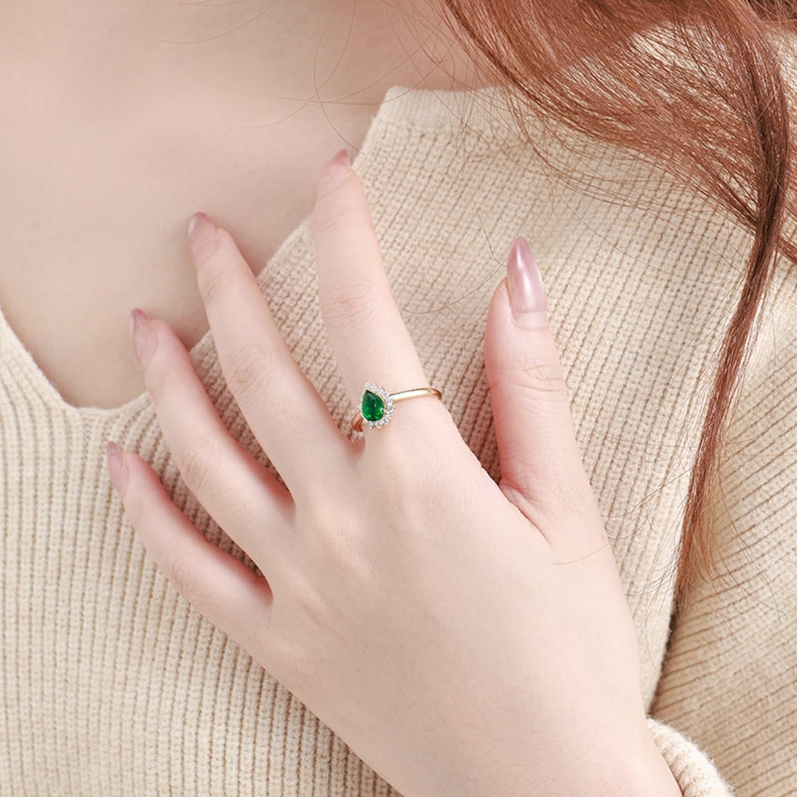 Anillo solitario de oro de 9 K/14 K/18 K Joyas auténticas gotas, forma de anillo abierto de lujo