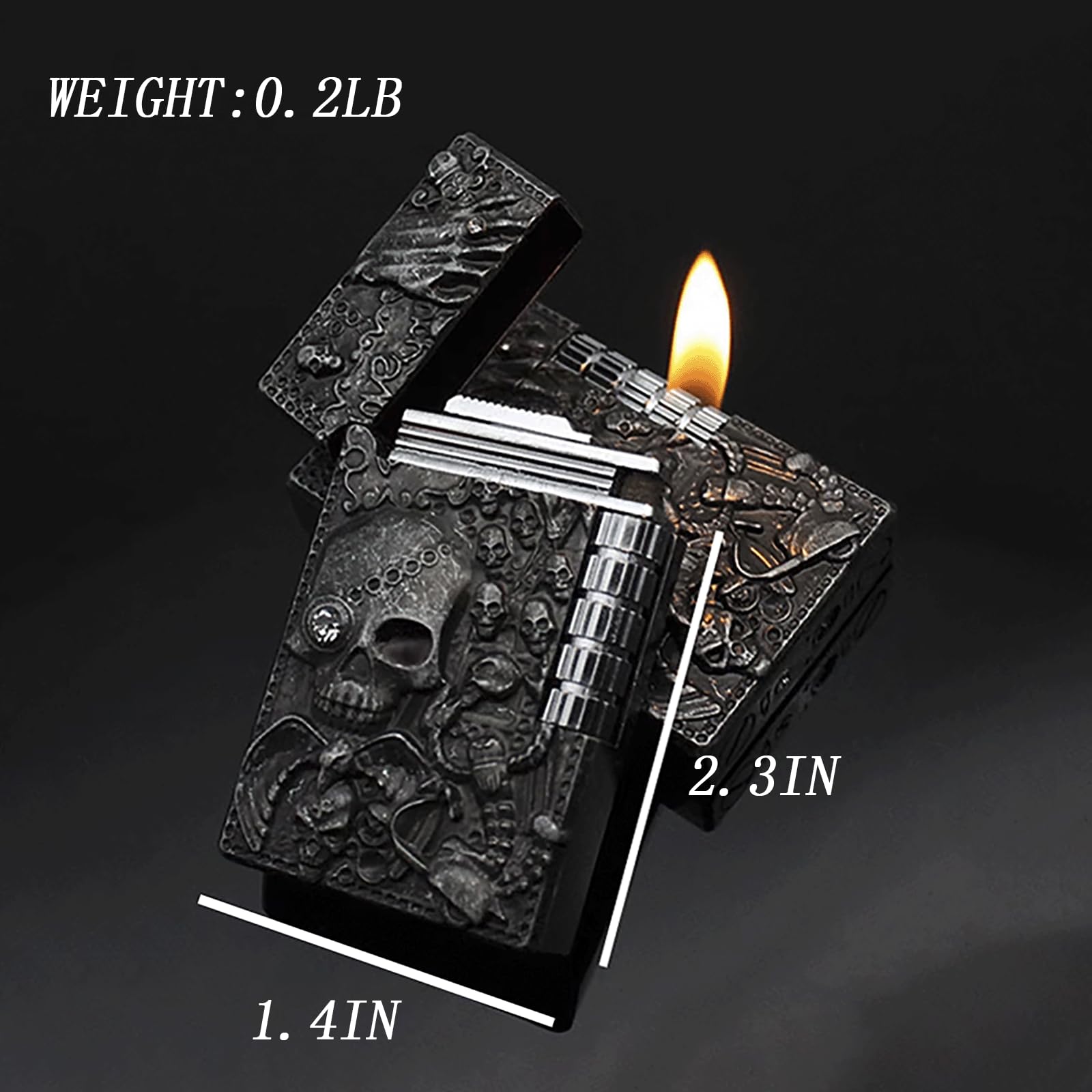 KAIEOMGN Grabado de calavera genial, encendedor personalizado de metal para regalos para hombres, cumpleaños, exteriores, barbacoa (sin gas metano). (Brillante)
