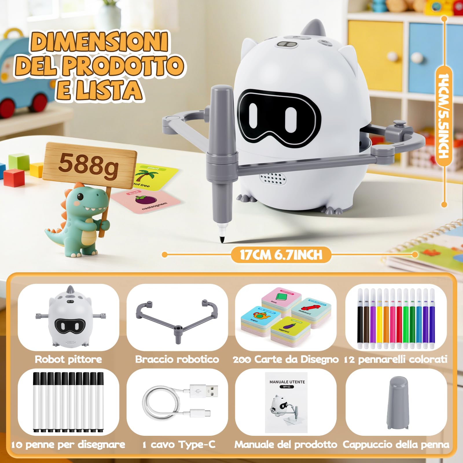 Charmofun Robot da colorare per bambini, 200 carte educative, robot da disegno per bambini con riconoscimento della fotocamera, macchina da disegno educativa interattiva, giocattolo educativo