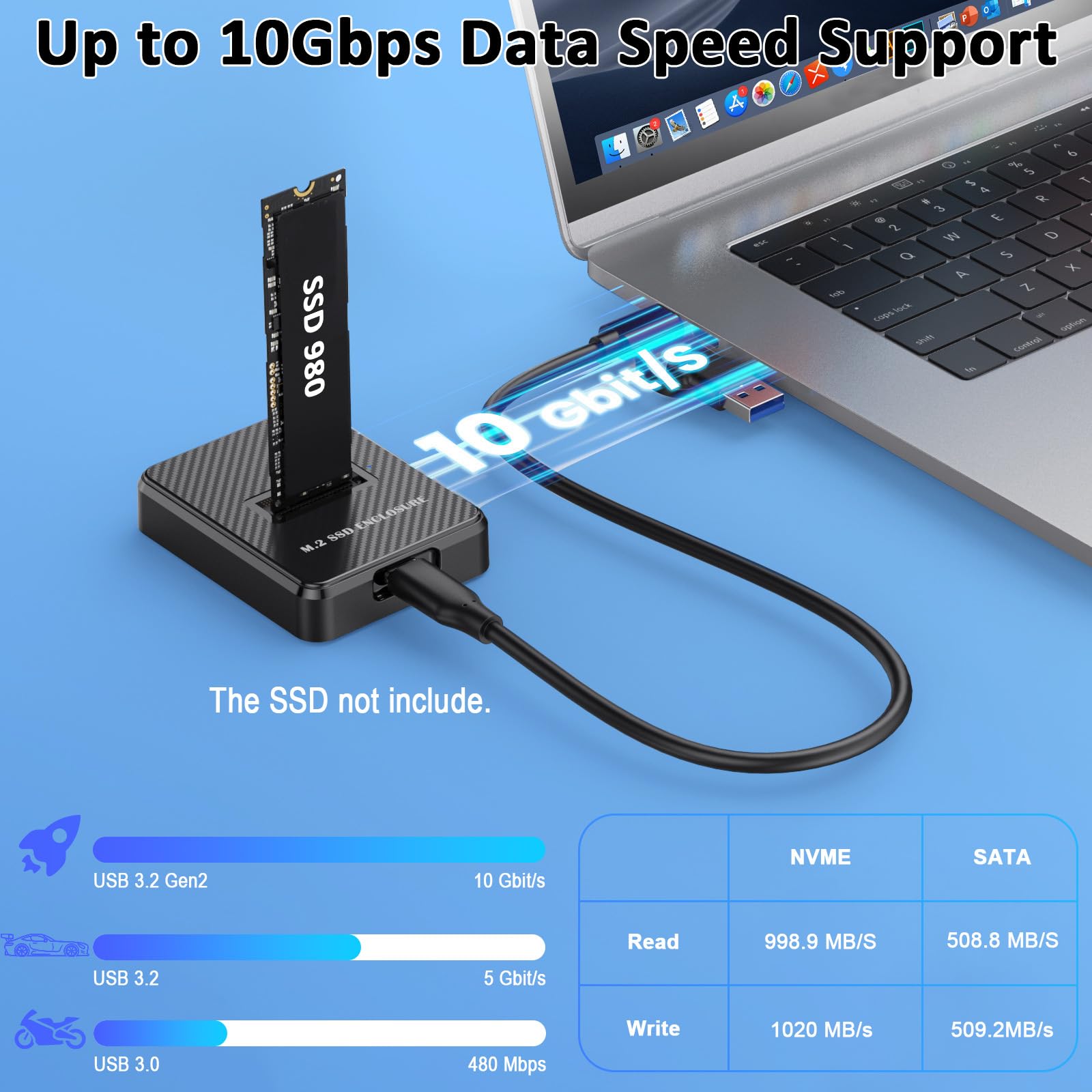 Station d'accueil M.2 NVMe SATA vers USB C 10 Gbit/s, adaptateur lecteur SSD externe pour clés M B+M 2280 2260 2242 2230