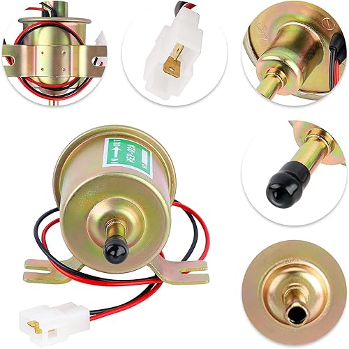 Vista 5 de Bomba de combustible eléctrica de uso general de 12V, baja presión 2.5-4 PSI en línea, motor de gasolina y diésel, bomba de combustible