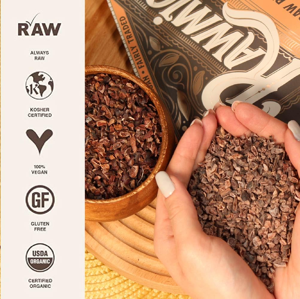 Rawmio Organic Cacao Nibs, 16 oz. - Raw, Vegan, Fair Trade, Kosher