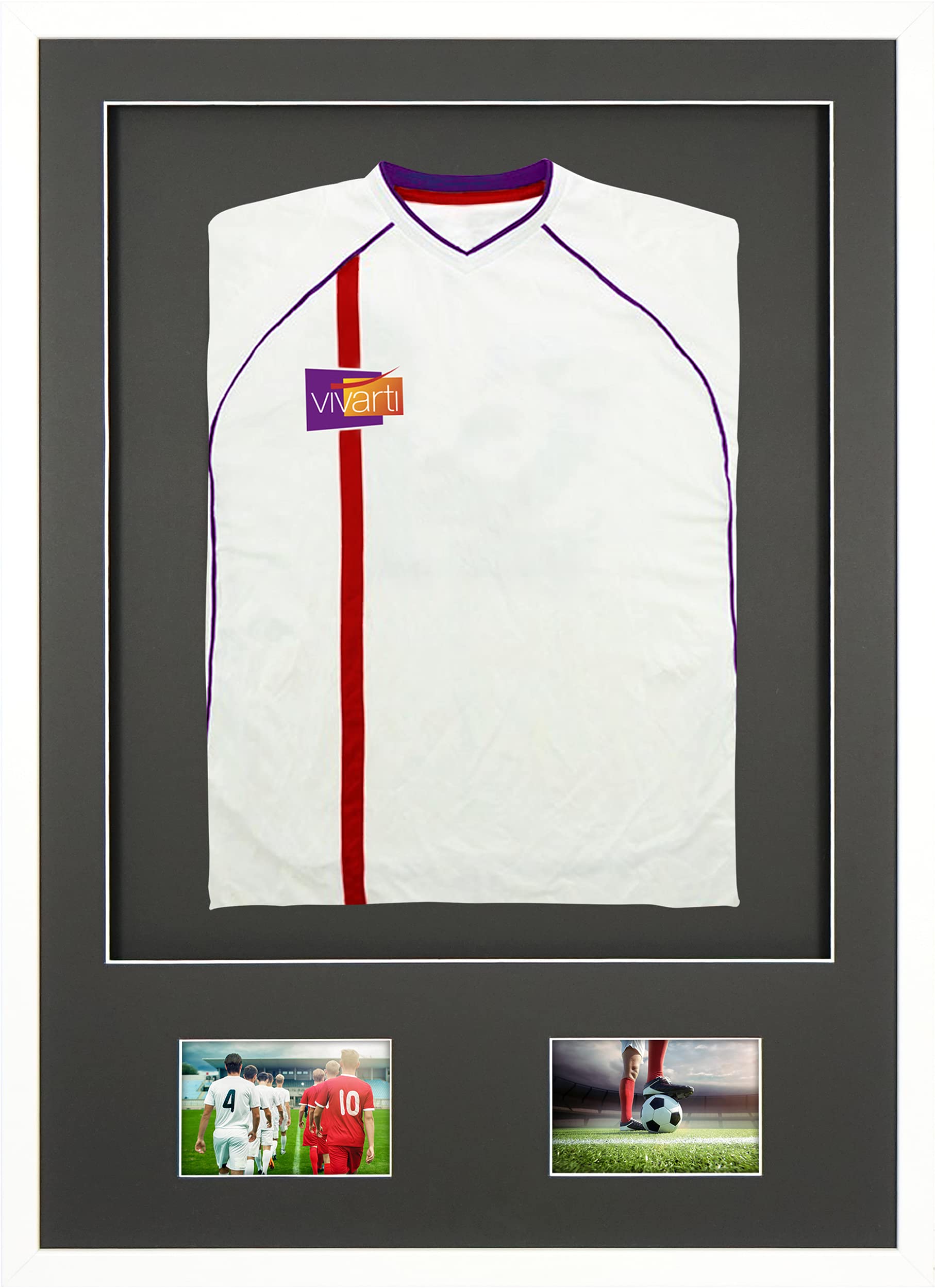 Vivarti DIY Junior 3D montado + doble apertura camisa deportiva marco A1 59,4 x 84 cm – marco blanco brillante, soporte negro, tarjeta trasera negra