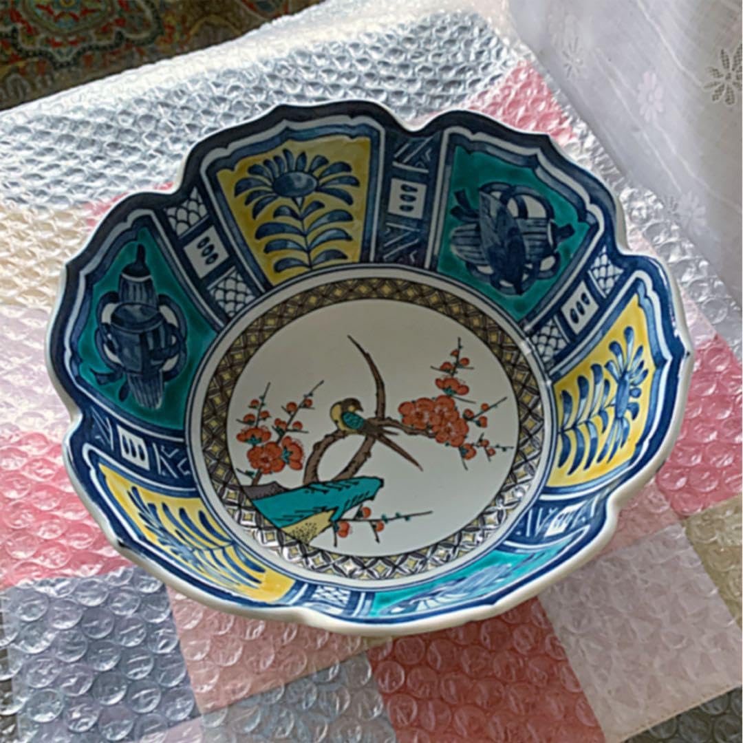 Amazon.co.jp: 九谷焼 暁堂 手描き花鳥や図絵の高級美術工芸中鉢 大幅