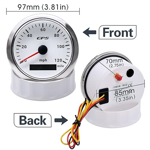 Miniatura 2 de ARTILAURA Velocímetro GPS de 3.346in 3-38 pulgadas barco GPS velocímetro coche 7 colores 120 MPH impermeable calibre 9-32 V para automóvil,