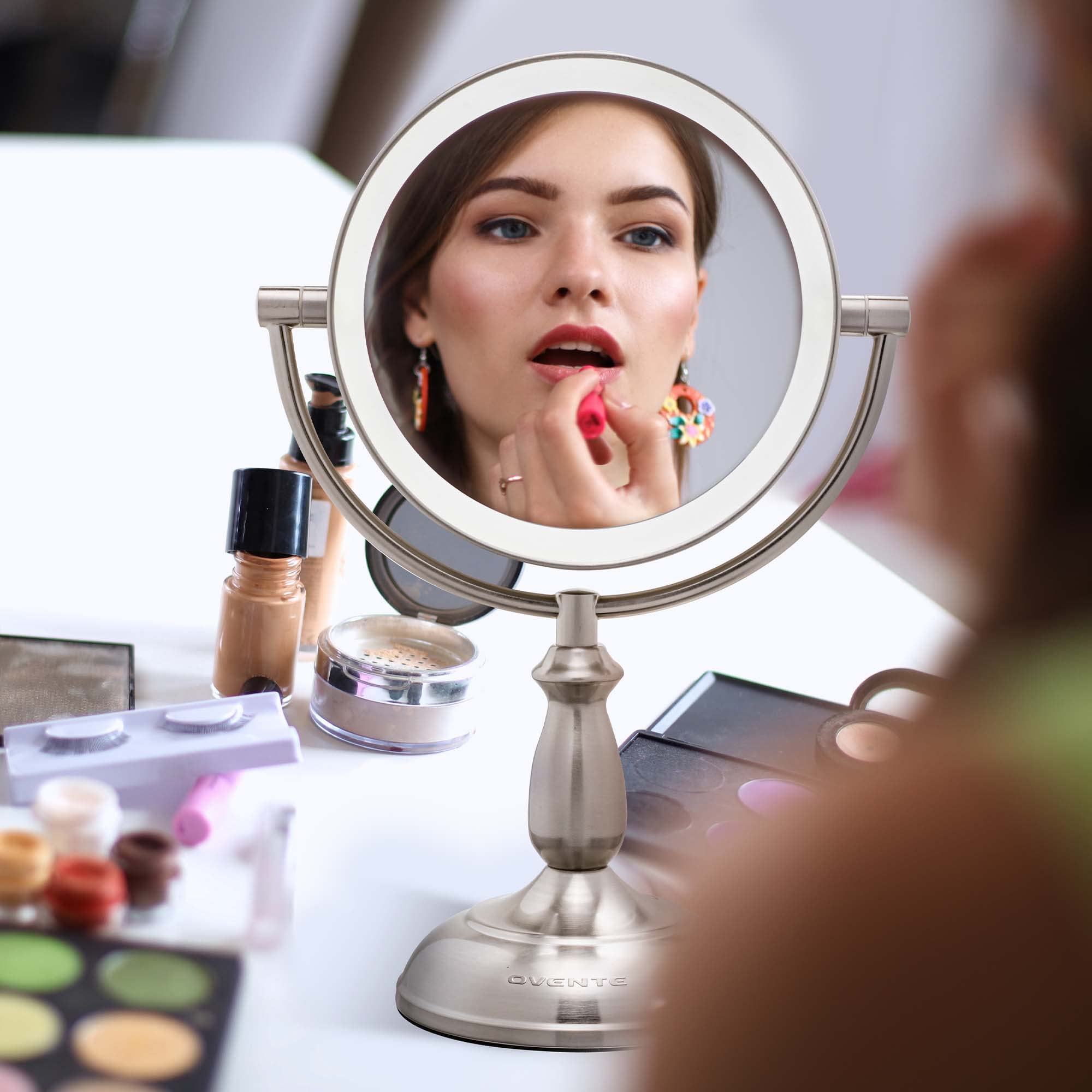 OVENTE Lighted Tabletop Makeup Mirror with 1X/10X Magnification