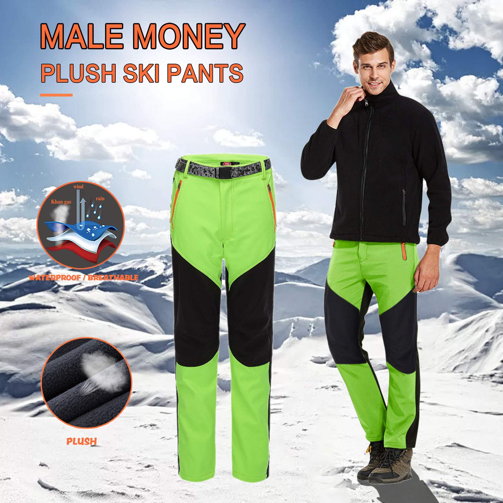 MILAX Pantaloni softshell da uomo, da trekking, da uomo, impermeabili, antivento, con calda imbottitura, da sci, da snowboard, da trekking