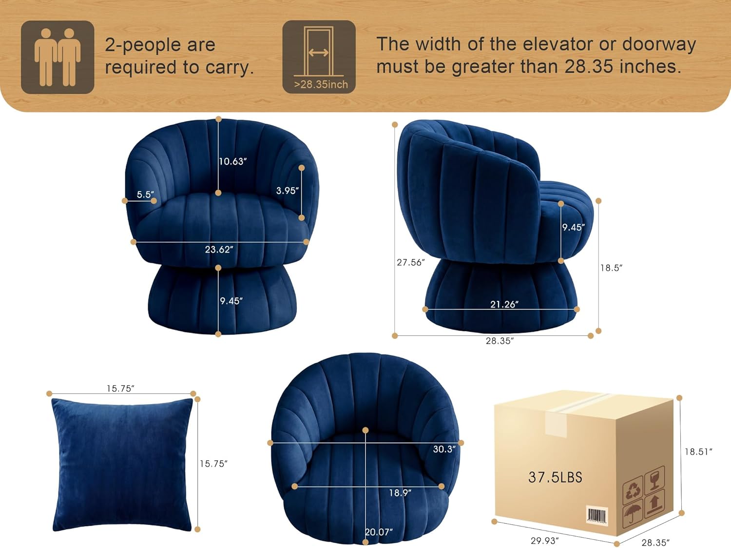Mid Century Modern 360 Degree Barrel Swivel Accent Sofa Chair,Fluffy Velvet Fabric Lounge Wide Upholstered Pumpkin Reading Chair, Round Cloud Armchair for Living Room,Bedroom,Vanity(Navy Blue)