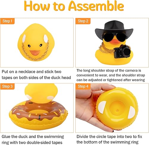 Miniatura 3 de wonuu Decoración de tablero de pato de goma, accesorios de automóvil para decoración de automóvil con mini sombrero, collar de anillo de natación y