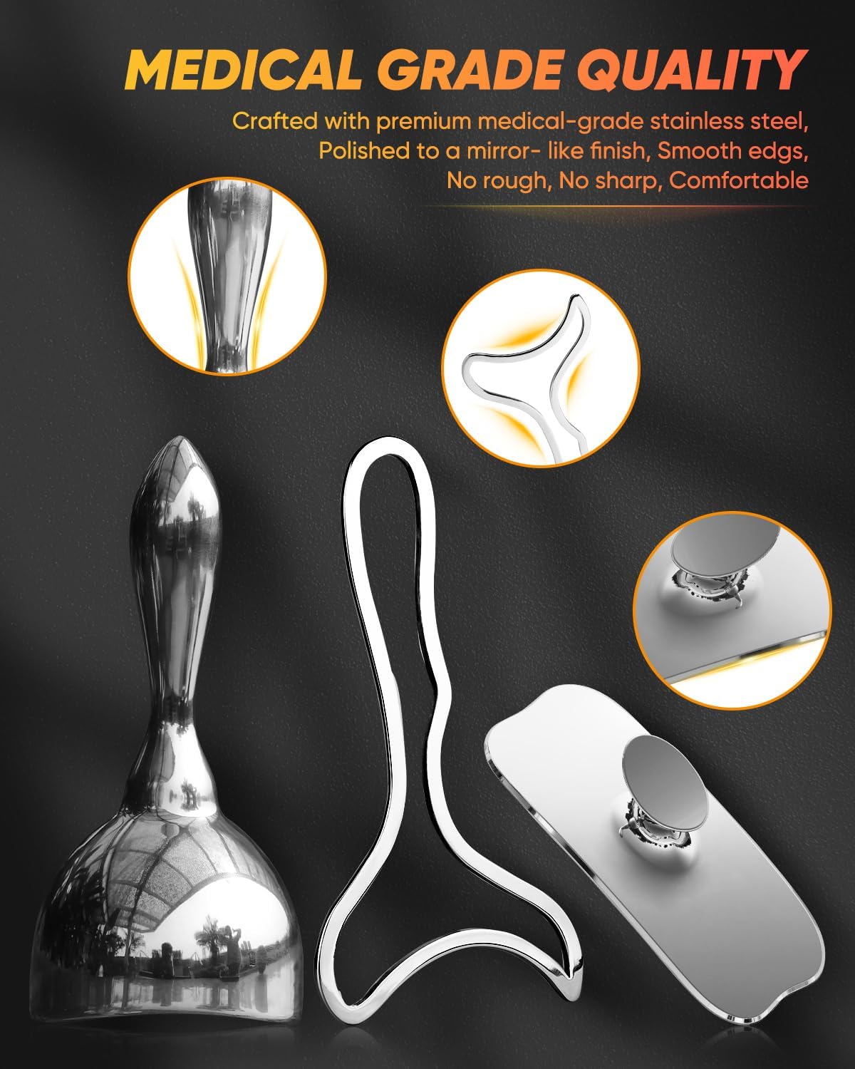 ONUEMP 3-in-1 Stainless Steel Therapy Massage Tool, Gua Sha Paddle & Swedish Cup & Mushroom Massager, Maderoterapia Kit Colombiana for Lymphatic Drainage, Cellulite Remover, Body Sculpting - Image 4