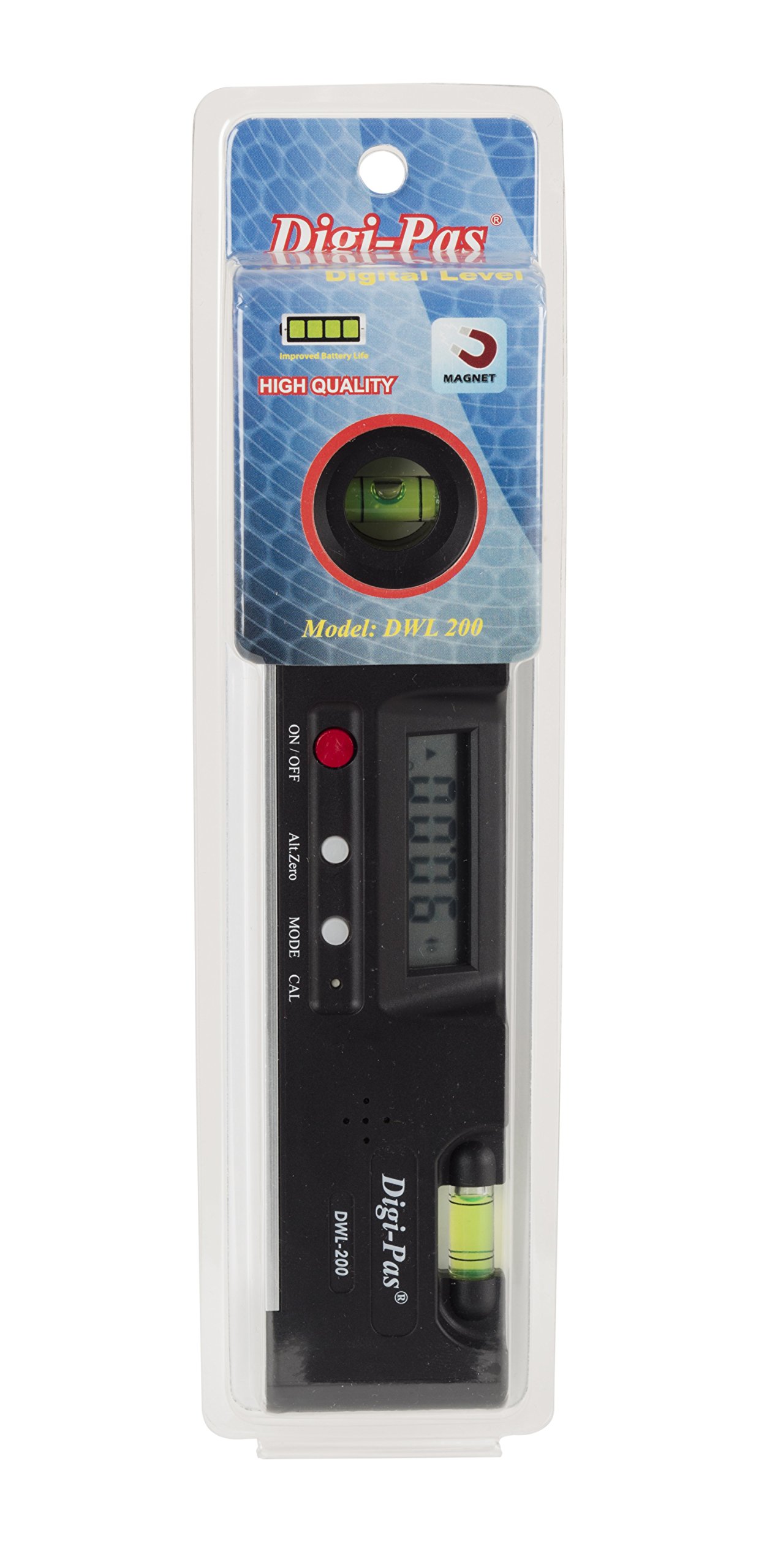 Digi-Pas DWL200 Electronic Torpedo Level, Protractor, Angle Gauge, Angle Finder, Bevel Gauge, Magnet, 0.1°, 7 inch