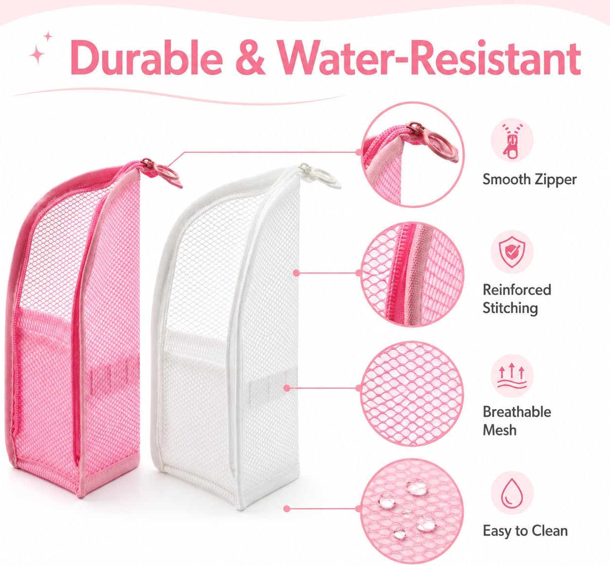 2 Pcs Standing Toiletry Bag, Portable Lightweight Travel Toiletry Bag, Upright Mesh Organizer Bag Cosmetic Zipper Pouch for Travel, Waterproof Stand Up Toiletry Storage Bag
