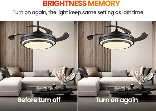 Miniatura 4 de 36 Inche Modern Black Ceiling Fan with Dimmable LED Light, Retractable Celing Fan with APP/Remote Control, 6 Speed,for Bedroom Live Room