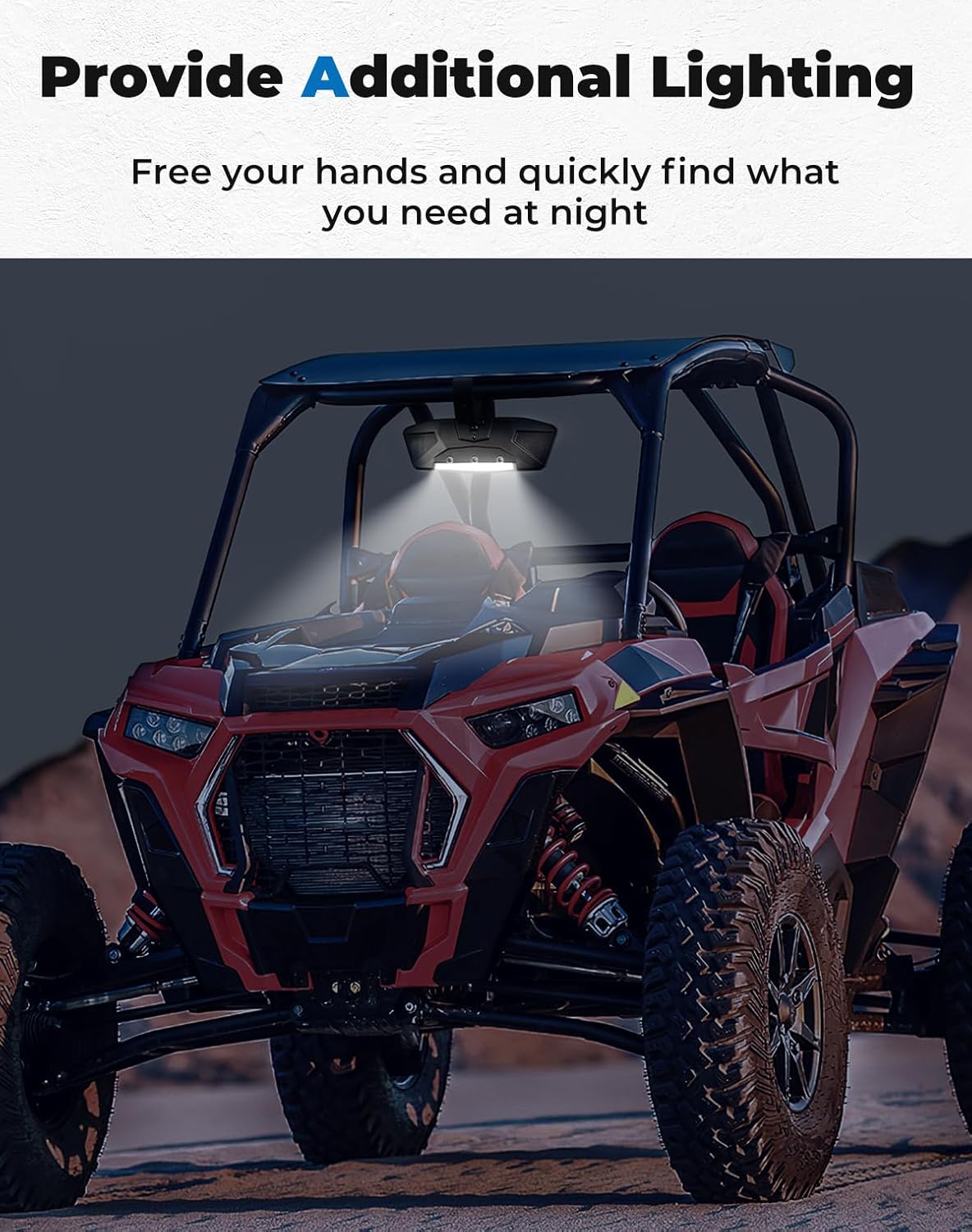 KEMIMOTO UTV Rear View Mirror with LED Light, Heavy Duty UTV Mirrors Fits 1.75"-2" Roll Bar, Compatible With Polaris RZR Mule Pioneer Talon Can-Am X3, Adjustable Center Mirror W/Rocker Switch