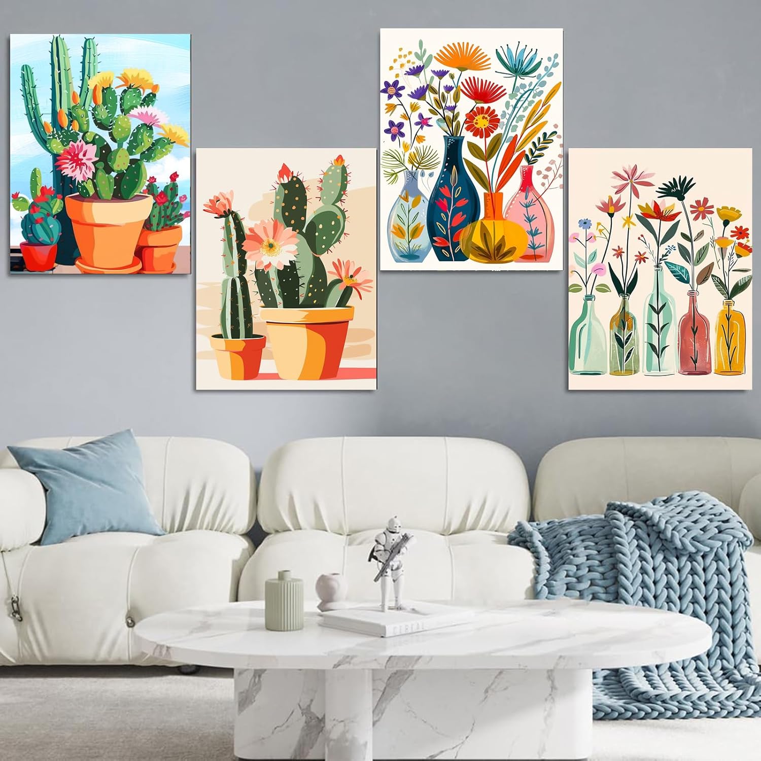 Jethami 4 Pack Paint by Numbers Kit for Adults, Cactus Flowers DIY Art Kits for Beginners, 8x12 in Framed Canvas for Relaxation
