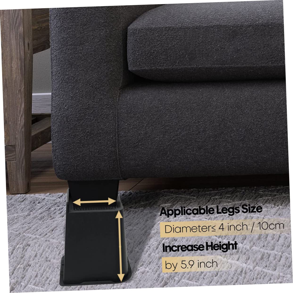 LALAFINA 4pcs -Skid Rubber Furniture Risers for Sofa Bed Chair Legs Elevate Furniture Height Easy Installation Non- Design for Hardwood Floors for Use