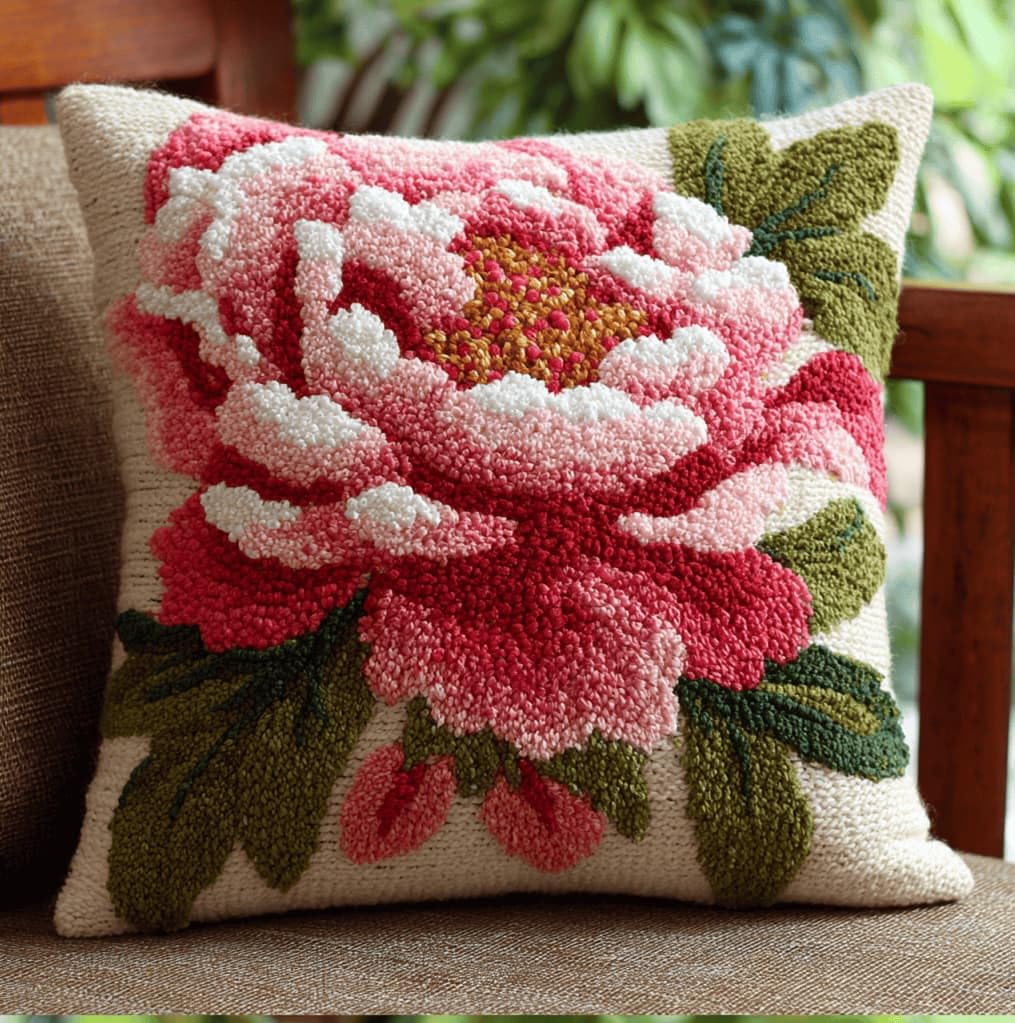 Kitquiver Beginner Latch Hook Cushion Kit,Peony Decor Pillow Cover 43X43Cm