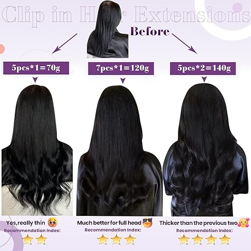 Miniatura 5 de LaaVoo - Extensiones de cabello humano con clip, cabello lacio color castaño oscuro , 22 pulgadas, 5 piezas, 2.82 oz