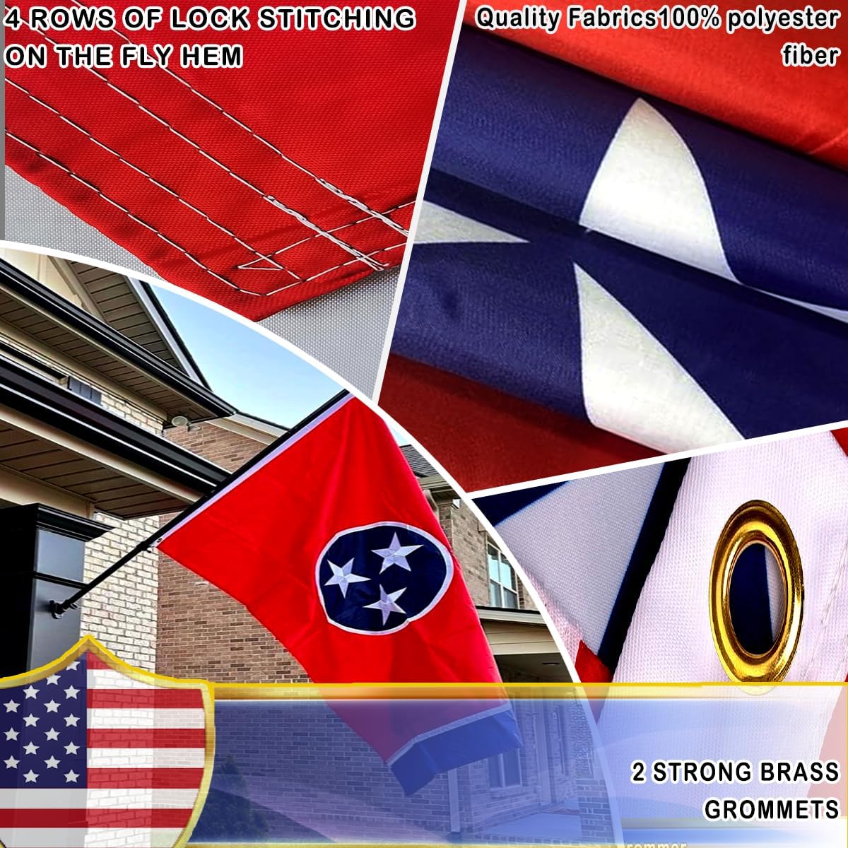 VOLTA 4x6 ft. Double Sided Tennessee State Flag, Heavy Duty -3-Ply Fade Proof Polyester with Brass Grommets