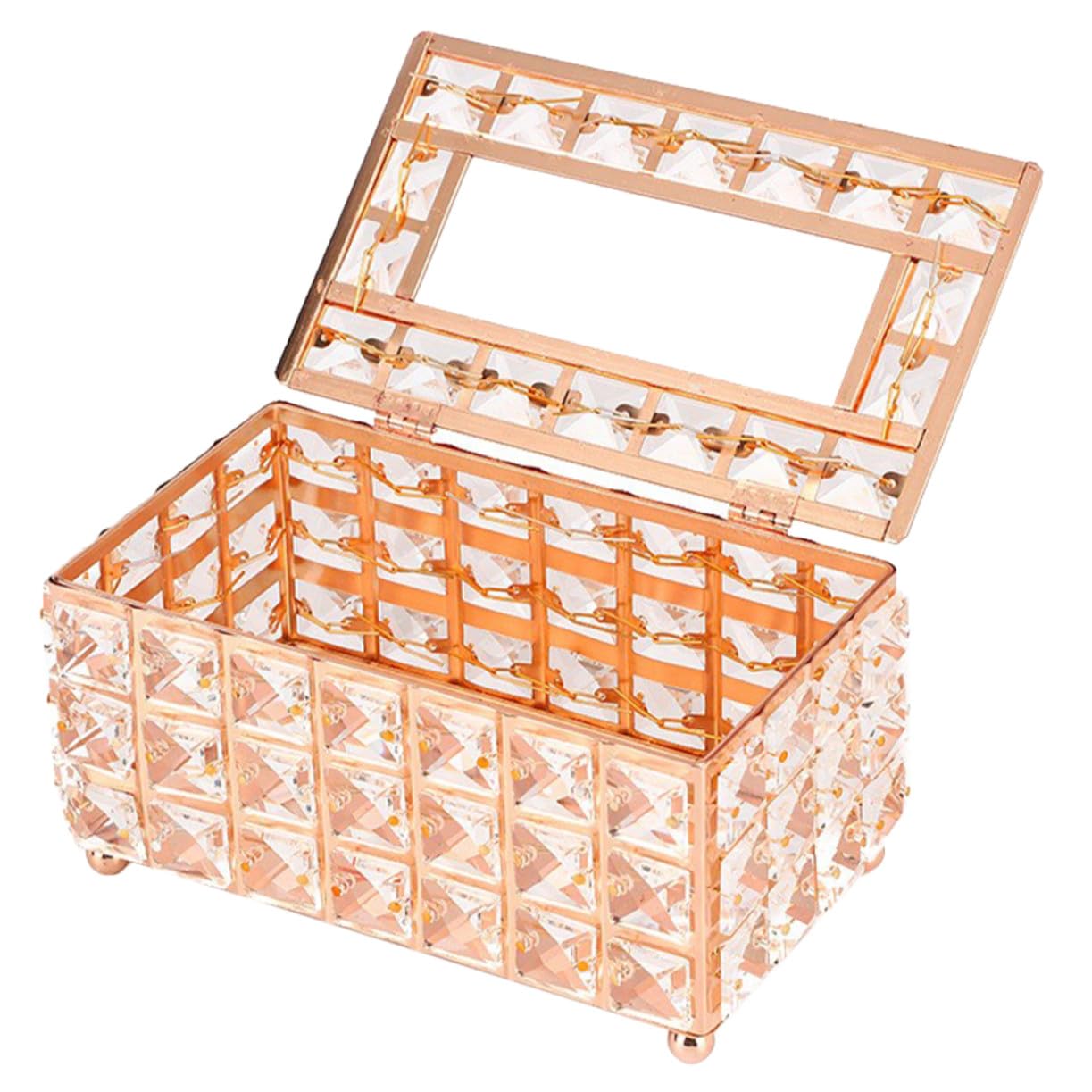 Boîte à mouchoirs métal et cristaux rose doré POPETPOP pour une décoration de table raffinée