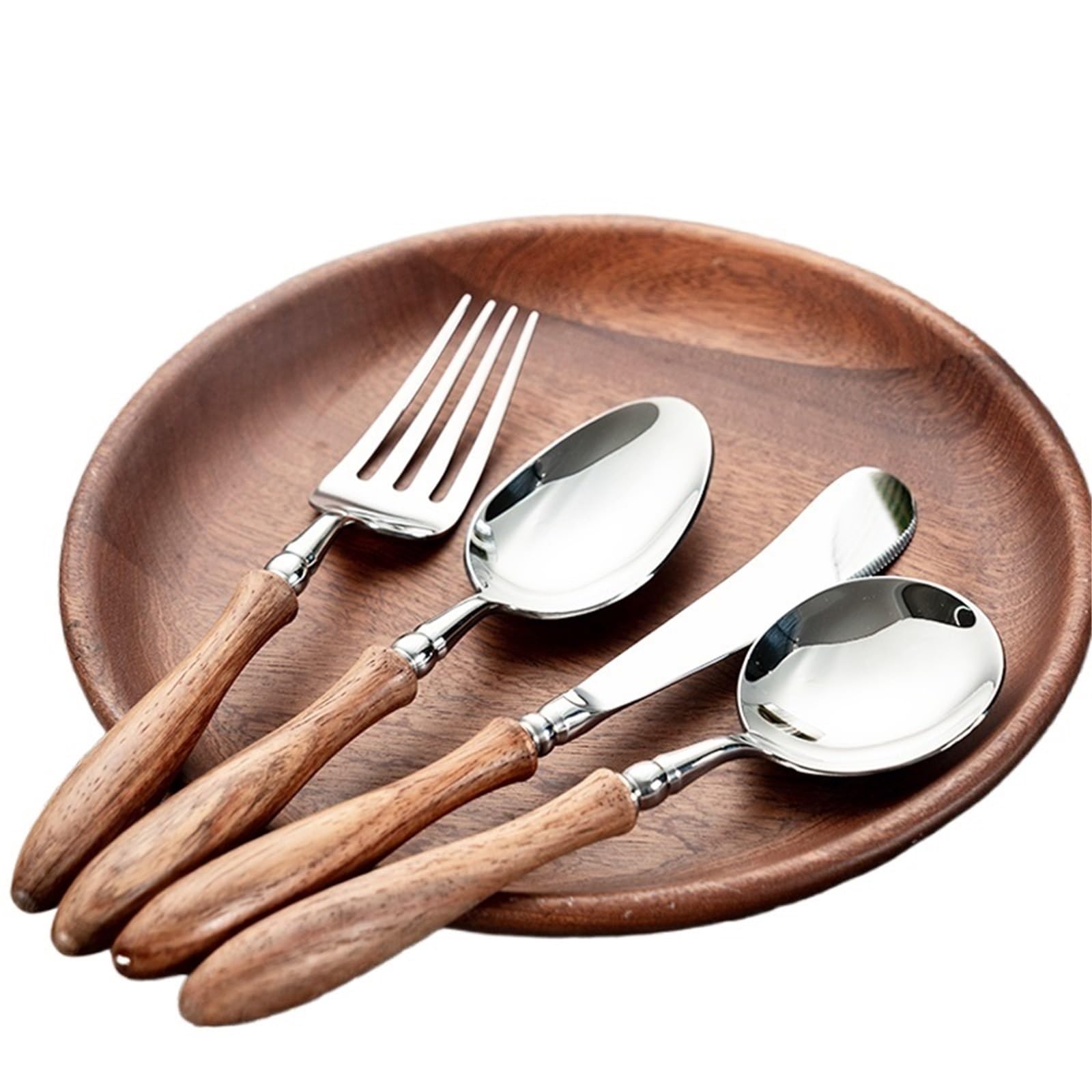 Juego de Cubiertos Juego de cubiertos con mango madera, vajilla acero inoxidable, tenedor, cuchillo, cuchara café, juego