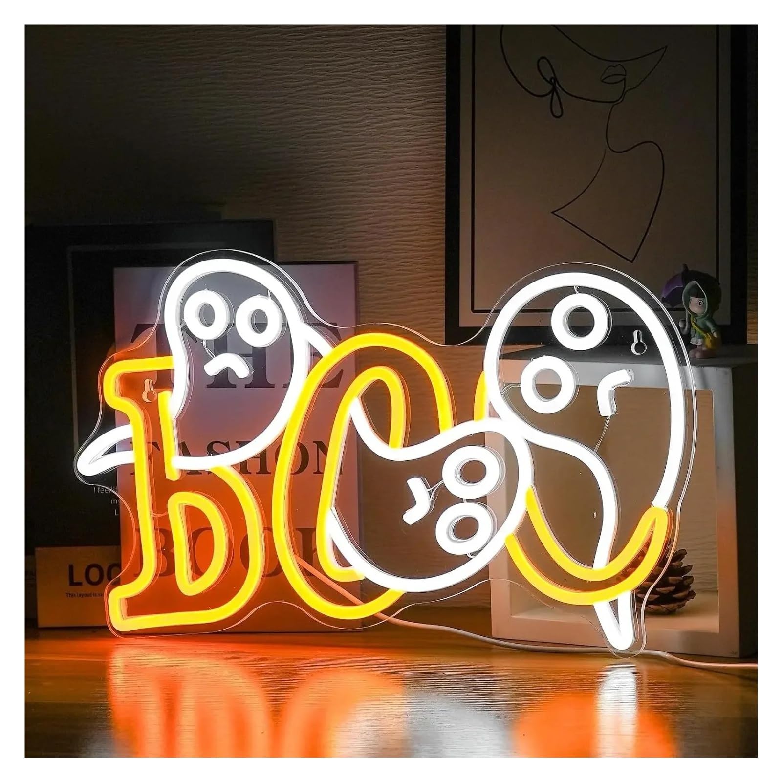 RONGCH Hanging Art Signs ﻿Ghost Neon Sign for Bedroom Livingroom Club Bar Man Cave Party Wall Decor 42x28cm