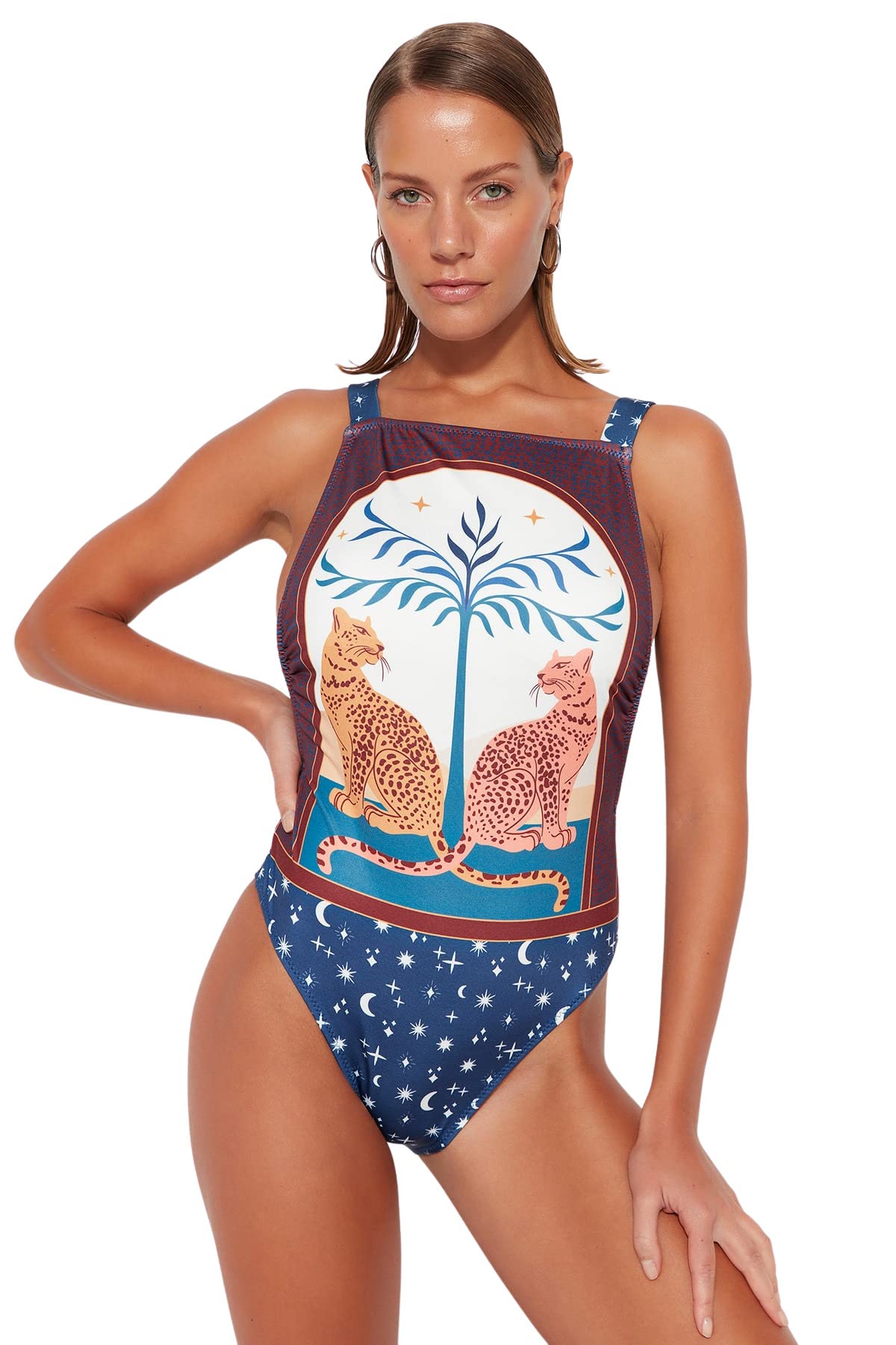 Trendyol Woman with Slogan Knit Swimsuit,Very Colorful,34