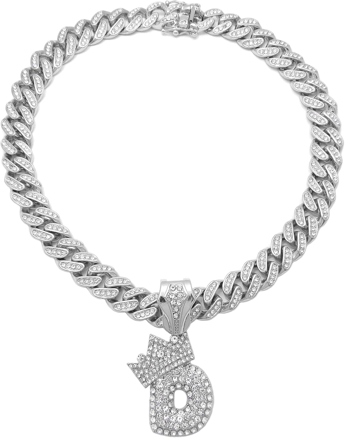 Hip Hop White Gold PT Bubble Alphabet Initial D Pendant & 16" ~ 24" Iced Cuban Box Lock Chain Necklace