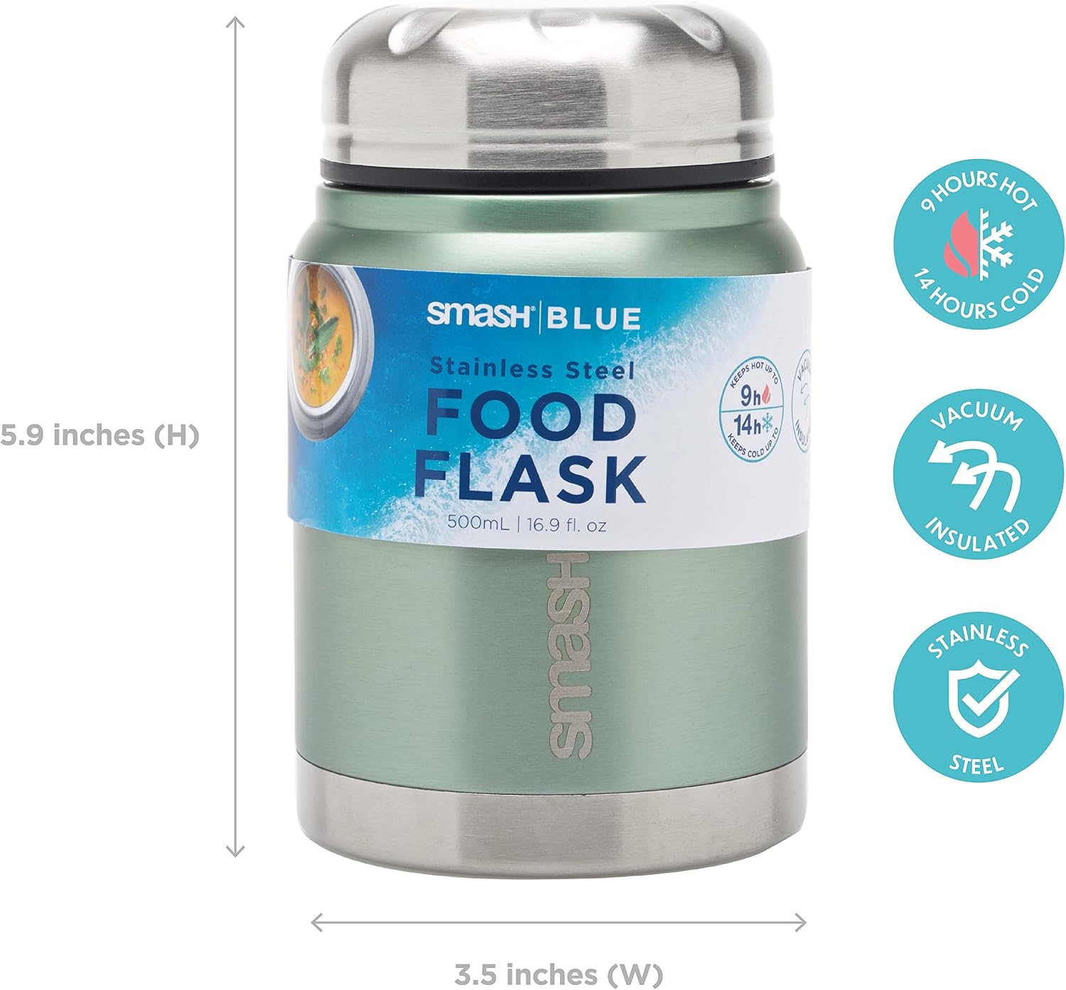 Smash Stainless Steel Insulated Food Jar, 17 oz Sage