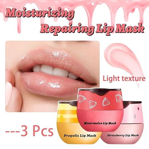 Miniatura 2 de 3 unidades de bálsamo labial de abeja, miel y fresa y sandía, máscara labial hidratante con propóleos durante la noche, bálsamo labial hidratante