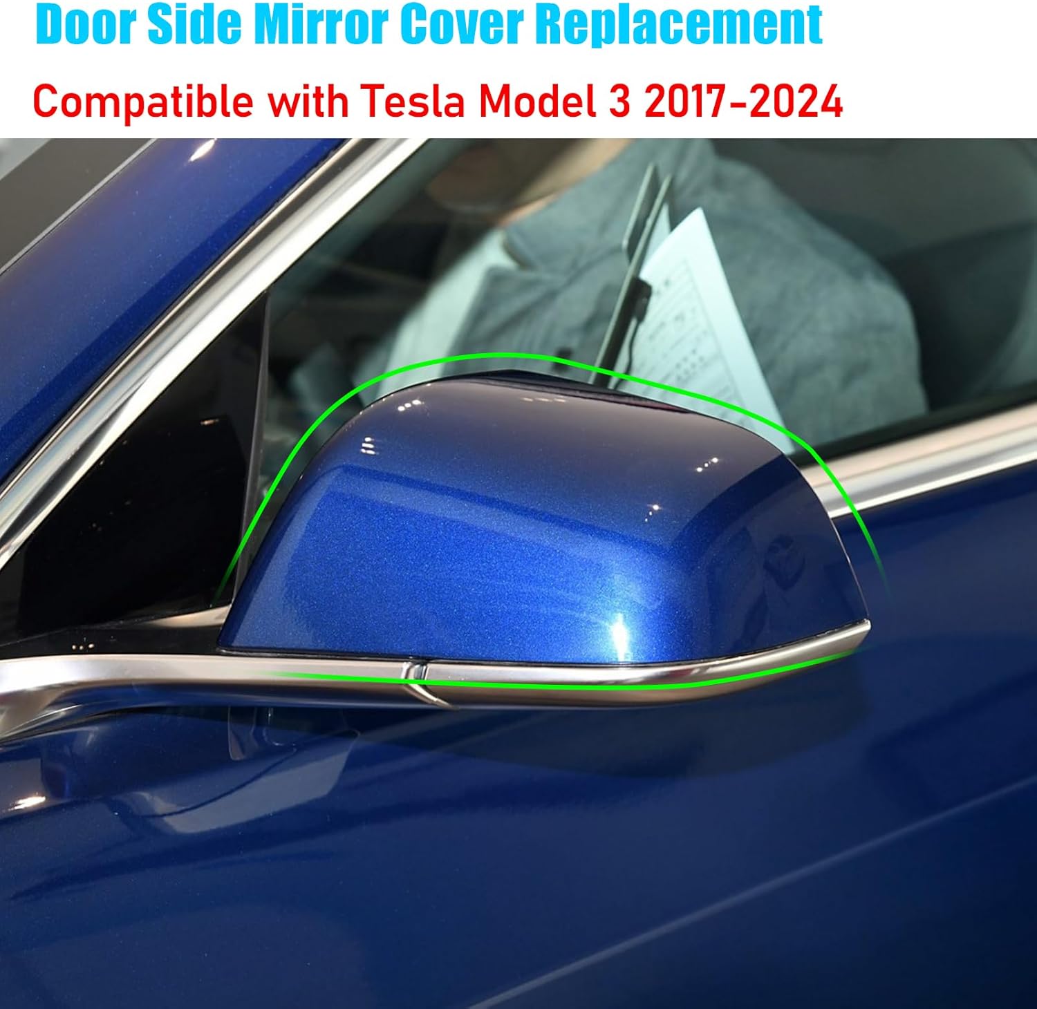 Jaronx Compatible with Tesla Model 3 Side Mirror Cover Replacement 2017 2018 2019 2020 2021 2022 2023 2024 2025, Driver Side Rear View Door Mirror Cover Caps for Model 3 Accessories(Blue)