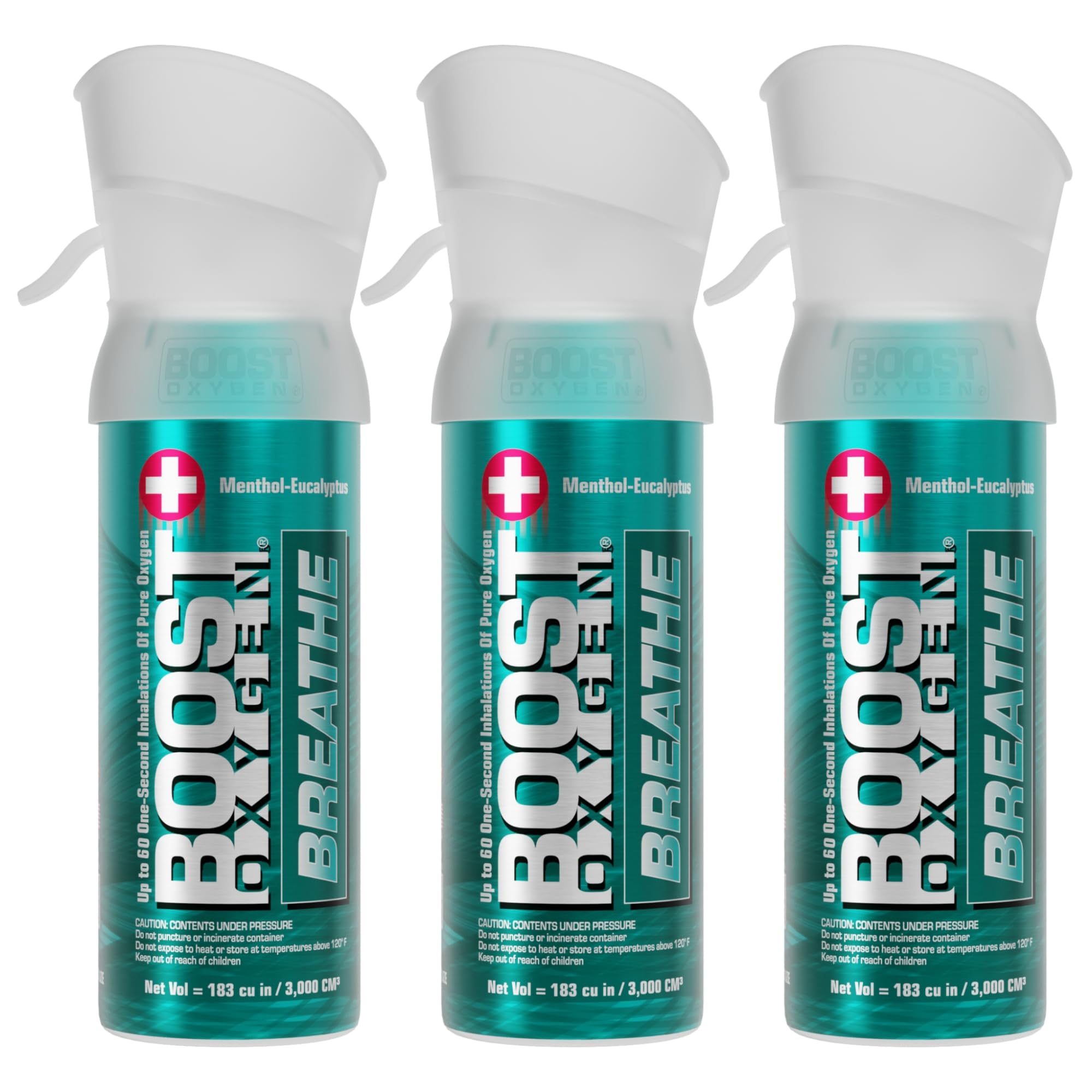 Boost Oxygen Pocket Size Breathe Menthol-Eucalyptus Aroma 3L Canister | Respiratory Support for Altitude, Performance & Health (3 Pack)