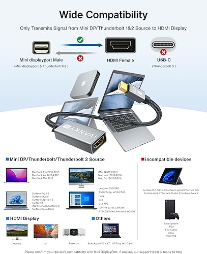 Miniatura 3 de IVANKY 4K Mini DisplayPort to HDMI Adapter, 4K@30Hz Mini DP to HDMI Adapter, Gold-Plated/Braided Thunderbolt 2 to HDMI Compatible with MacBook