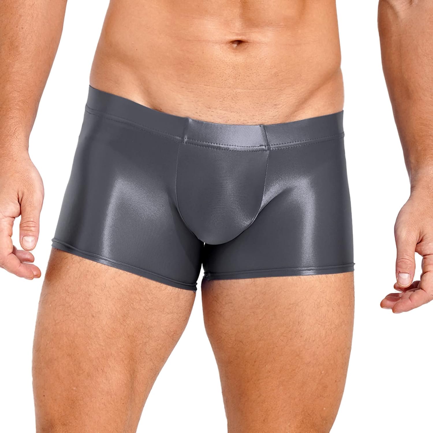Sxiwei Men Shiny Boxer Briefs Underwear Oil Silk Pouch Elastic Trunks Underpants Boyshorts Swimwear