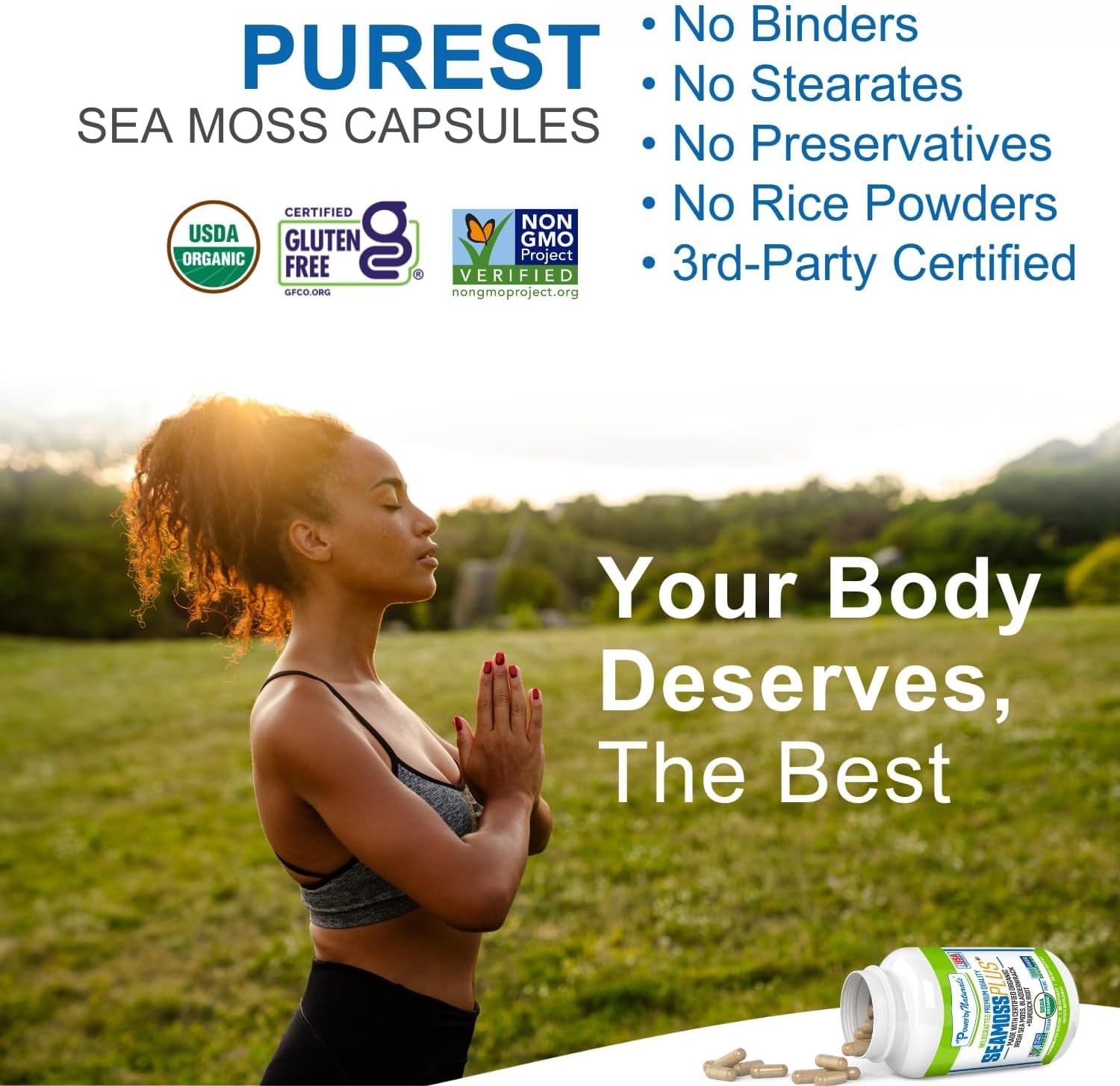 Power By Naturals Sea Moss Plus – USDA Organic Irish Sea Moss Capsules with Bladderwrack & Burdock Root – Immune Support – Vegan, Non-GMO, Gluten-Free – 120 Capsules, 2-Pack (2-Month Supply)