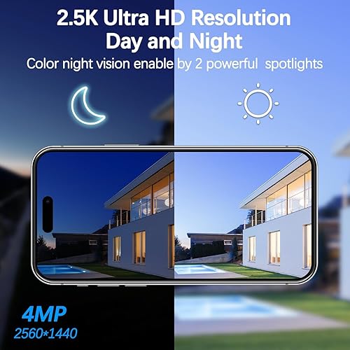 Miniatura 3 de Cámara de seguridad celular inalámbrica de 4 MP para exteriores, 6 focos y visión nocturna a color HD de 2.5 K, cámara solar con WiFi de 2.4 GHz,