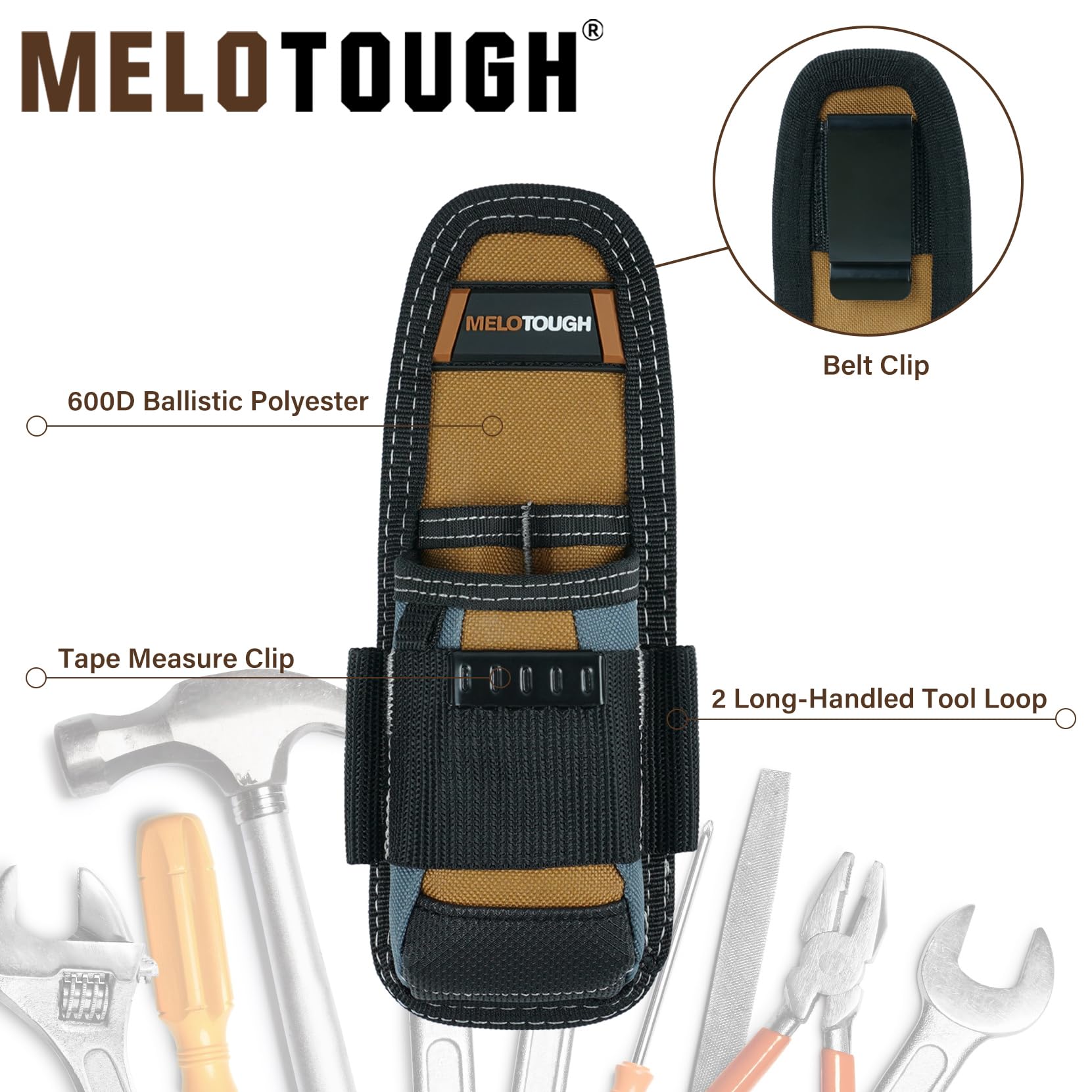 MELOTOUGH Heavy Duty Tradesman Pro - Custodia per attrezzi con tasche di varie dimensioni e perizoma con nastro elettrico, porta martelli e accessori per elettricisti
