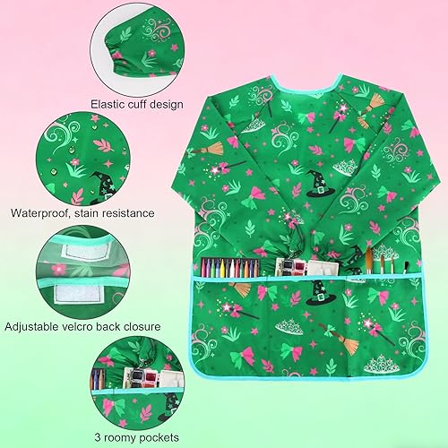 Vista 43 de Paquete de 2 batas artísticas para niños con manga larga y 3 bolsillos para niños de 3 a 8 años