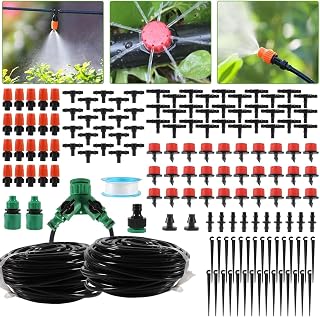 MELIFE 98FT Drip Irrigation Kit with 1/4" Tubing & Adjustable Misting Nozzles - Water-Saving Automatic System for Garden, Greenhouse, Lawn