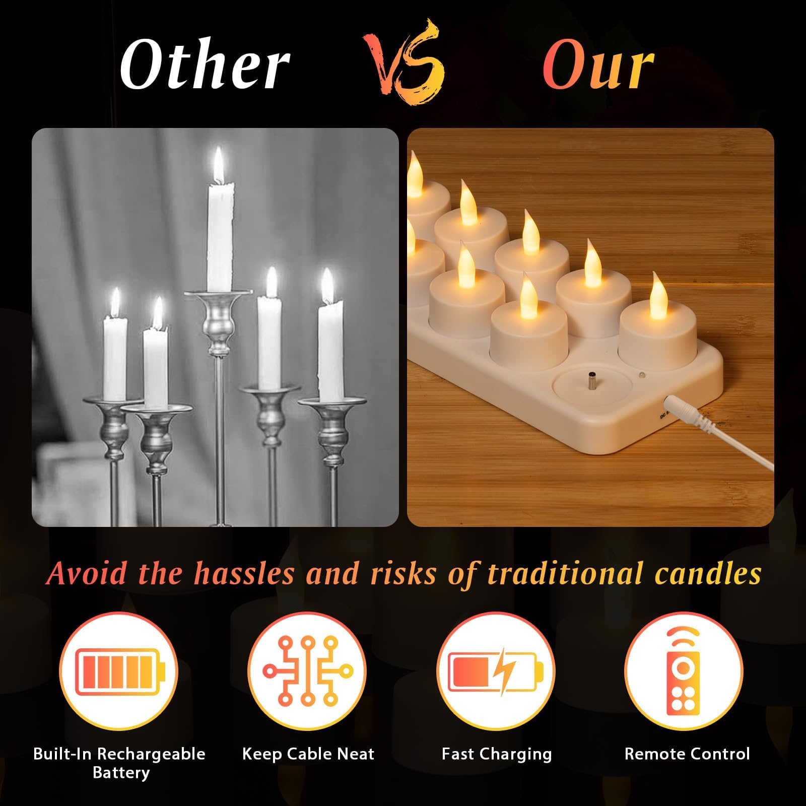 12 Pièces Bougie LED Rechargeable, Bougie Chauffe Plat LED Télécommandes et Minuterie, Fausses Bougies à LED avec USB-C Station de Charge pour Décoration de Noël, salle de Bains, Mariage, Anniversair