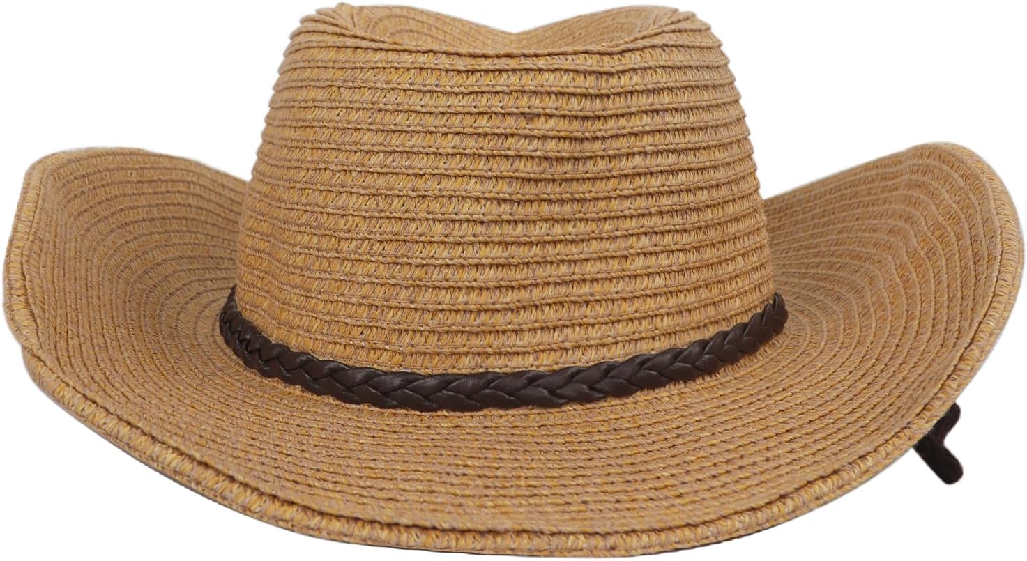 Men's Cowboy Hat Wide Brim Foldable Straw Western Hats for Women Cowgirl Hat Summer Beach Cap UV-Proof Sun Hats