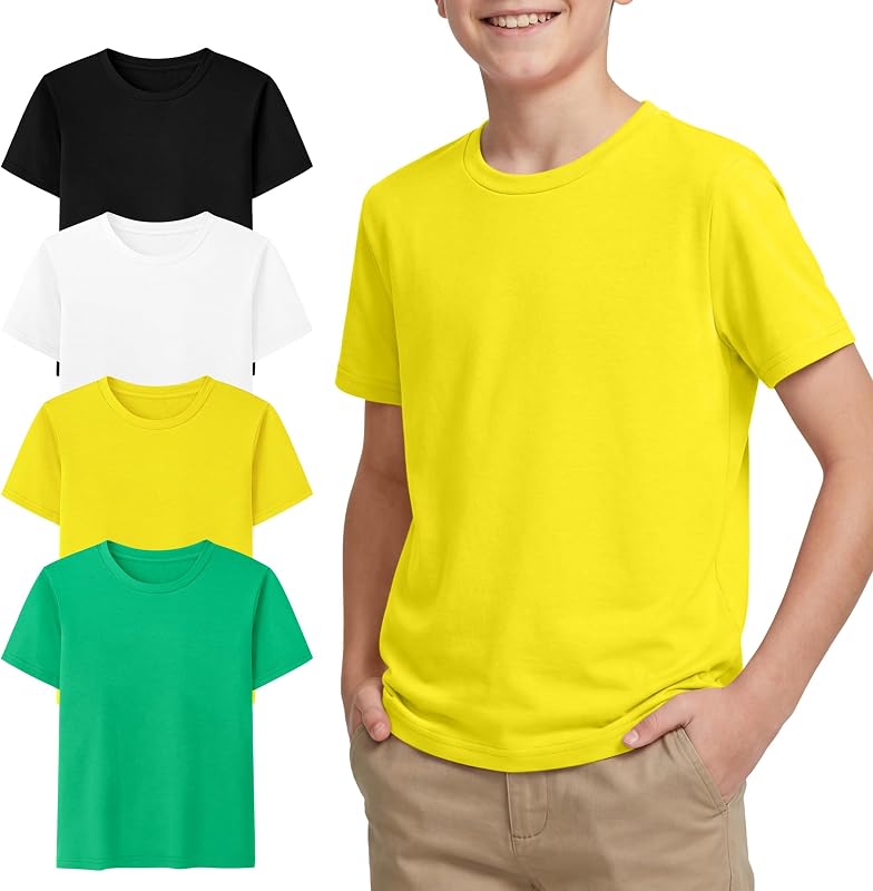 4 Pack Boys Shirts Short Sleeve Crewneck T-Shirts Kids Casual Tees Summer Soft Tops Clothes 5-14 Years