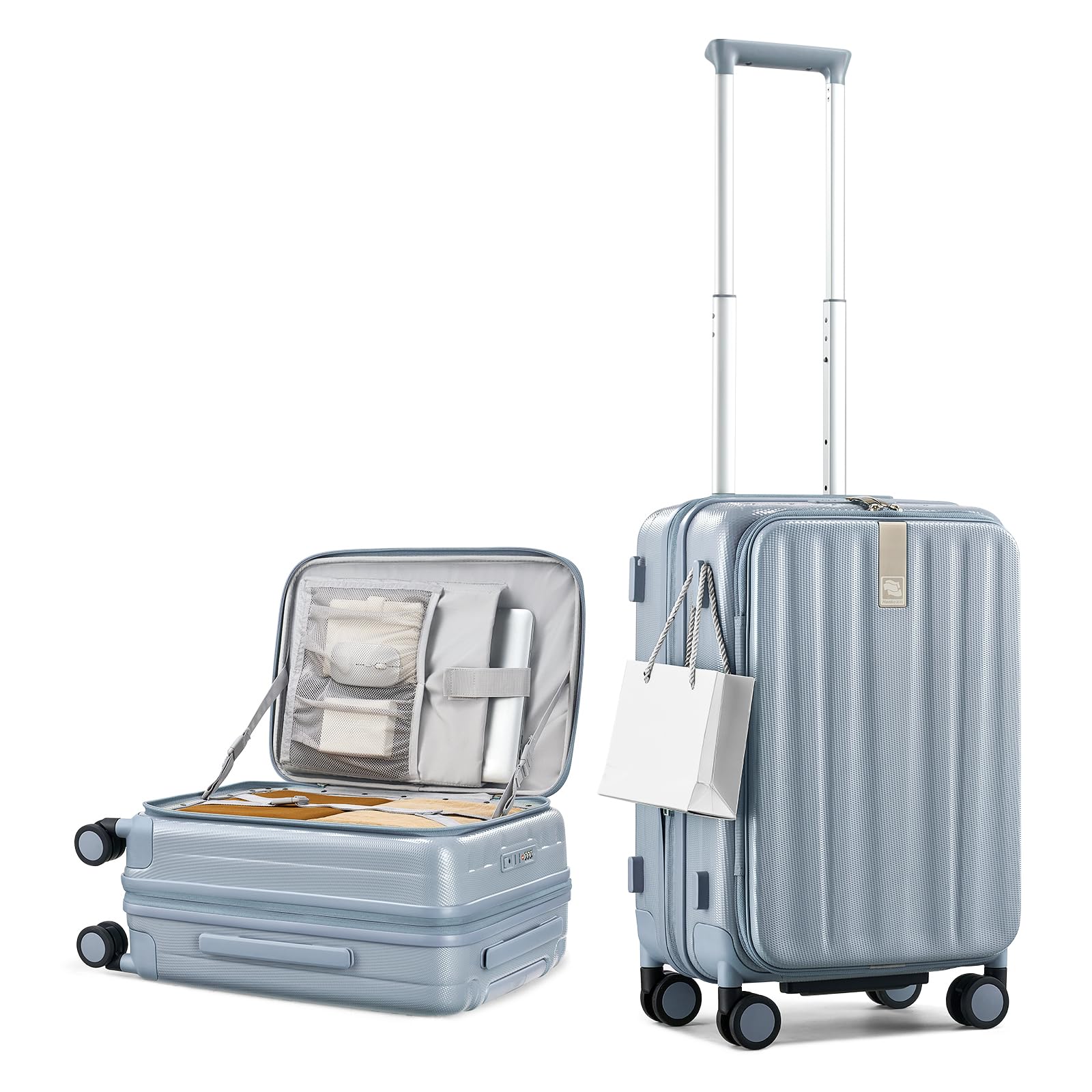 Hanke 20 Inch Expandable Carry On Luggage Airline Approved Top Opening Hard Shell Suitcases with Wheels Lightweight Travel Luggage Carry On Suitcase for Woman Men-Grey