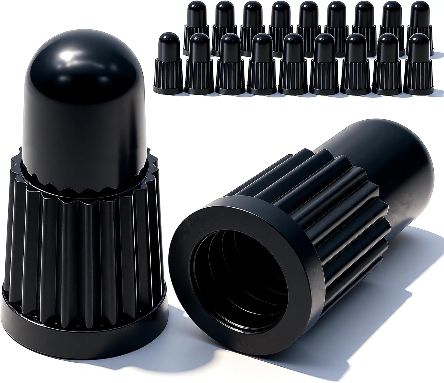Black Presta Valve Caps (20 Pack) – Dust & Air Stem Covers for MTB, Road Bike, Bicycle – Fits French Valves, Lightweight Plastic Tubeless Tire Valve Caps