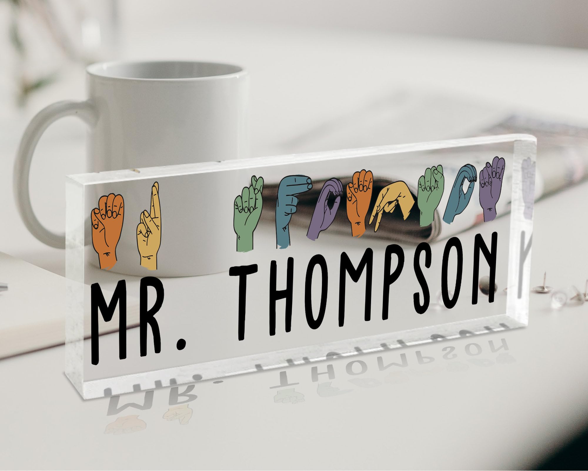 Amazon.com: Lindanr ASL Teacher Name Plate for Desk American Sign ...