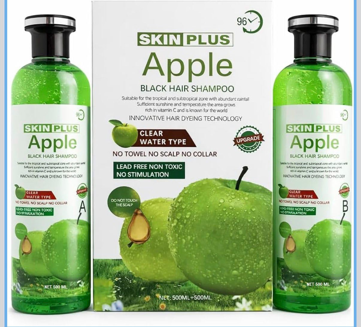 SKIN PLUS Apple Instant Black Hair Dye Shampoo Combo (500ml + 500ml Pack) | No Towel, No Scalp Stain Natural Hair Color Shampoo-image-48
