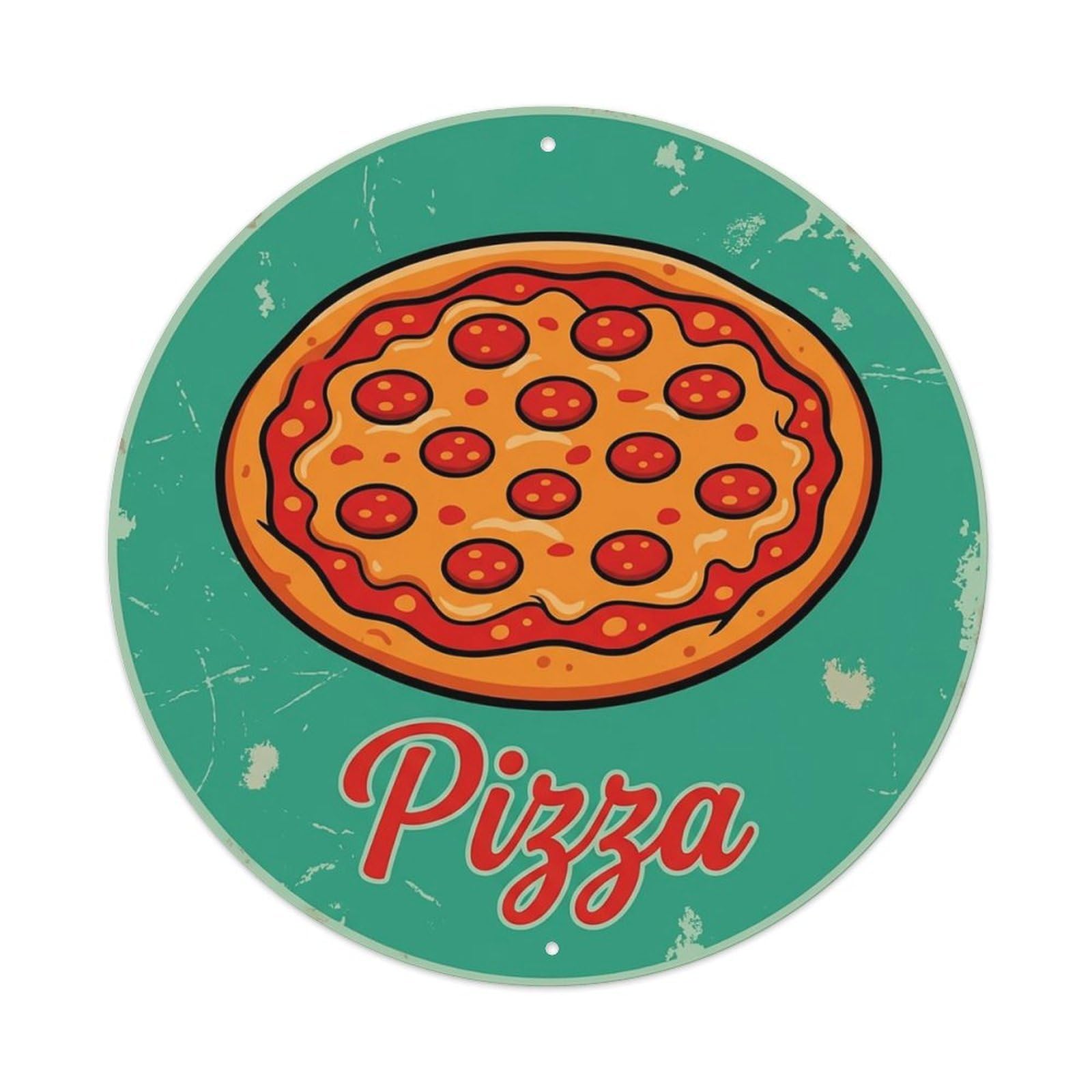 Huiyhb 8X8inch(20X20cm) Vintage Pizza Slice Italian Traditional Cuisine Pepperoni Metal Tin Sign
